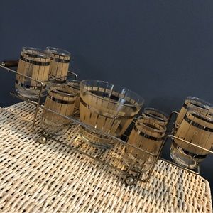 70's "Wood Barrels" Glassware Set - 10 pieces - 70's Bar Set - Western Glasses